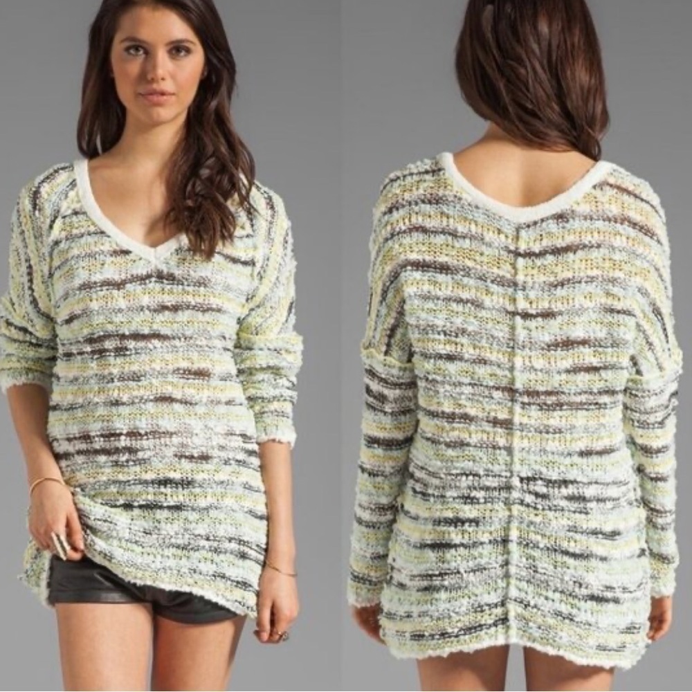 Free People Marled Songbird Chunky Knit Pullover Sweater V-Neck size small